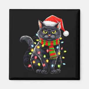 Black Cat Christmas Santa Hat Funny Meowy Cats Wom Magnet