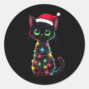 Black Cat Christmas Santa Hat Meowy Cats 1 Classic Round Sticker