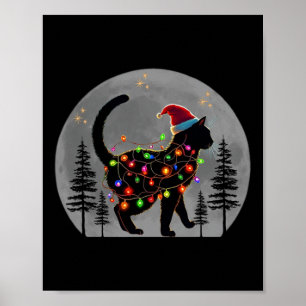 Black Cat Christmas Santa Hat Meowy Cats Poster