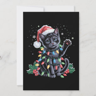 Black Cat Christmas Santa Hat Meowy Xmas Holiday Card