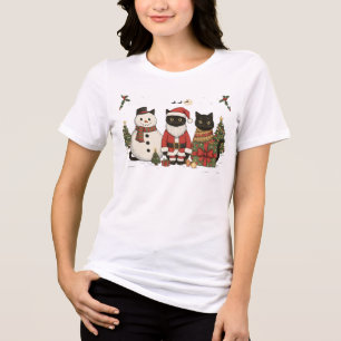 Black Cat Christmas Santa Snowman Cute Gift Tri-Blend Shirt