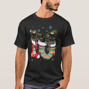Black Cat Christmas Socks Funny Xmas Pajama Funny T-Shirt