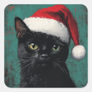 Black Cat Christmas Square Sticker