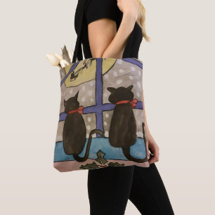 Black Cat Christmas Strap Tote Bag
