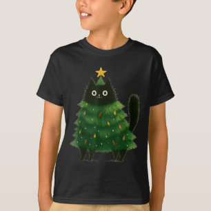 Black Cat Christmas Tree Cute Holiday Pet Lover De T-Shirt