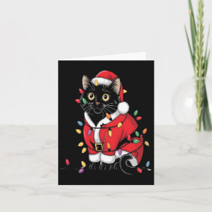 Black Cat Christmas Tree Lights Funny Santa Kitten Card