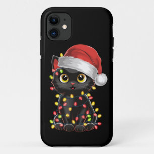 Black Cat Christmas Tree Lights Funny Santa Kitten Case-Mate iPhone Case