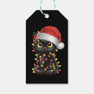 Black Cat Christmas Tree Lights Funny Santa Kitten Gift Tags