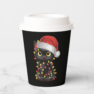 Black Cat Christmas Tree Lights Funny Santa Kitten Paper Cups
