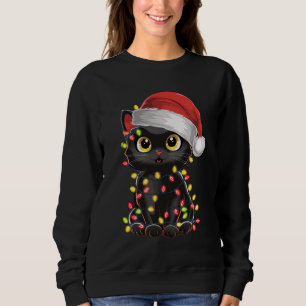Black Cat Christmas Tree Lights Funny Santa Kitten Sweatshirt