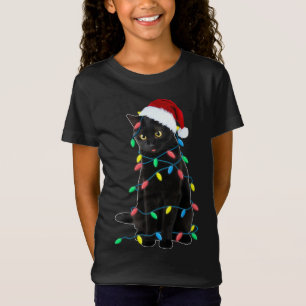 Black Cat Christmas Tree Lights Funny Santa Kitten T-Shirt