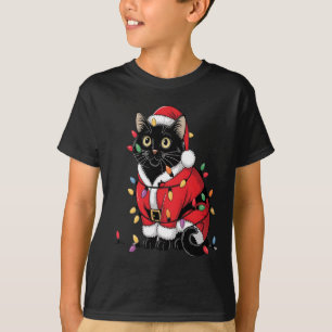 Black Cat Christmas Tree Lights Funny Santa Kitten T-Shirt