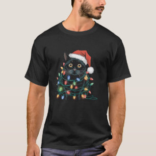 Black Cat Christmas Tree Lights Funny Santa Kitten T-Shirt