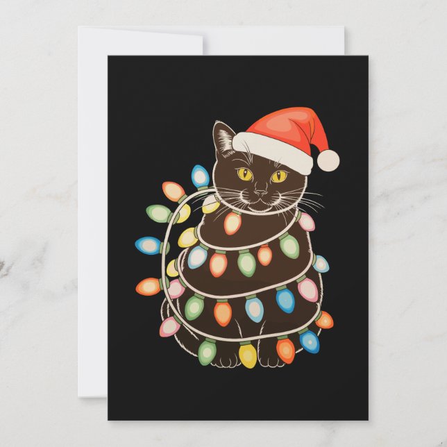 Black Cat Christmas Tree Lights Santa Hat Xmas Invitation (Front)