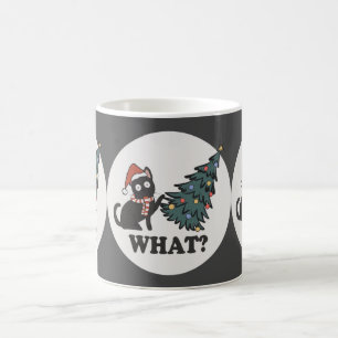 Black Cat Christmas Tree Santa Hat Funny What Cute Coffee Mug