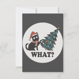 Black Cat Christmas Tree Santa Hat Funny What Cute Thank You Card