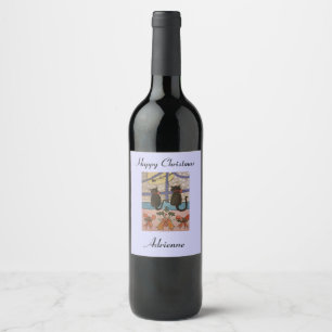 Black Cat Christmas Wine Labels