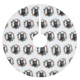 Black Cat Christmas Wreath Festive Kitten Brushed Polyester Tree Skirt