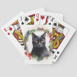 Black Cat Christmas Wreath Festive Kitten Playing Cards