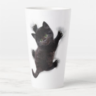 Black Cat Climbing On Human Back Latte Mug