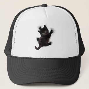 Black Cat Climbing On Human Back Trucker Hat