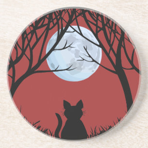 Black Cat Coaster Fat Cat Art Decor Cat Lover Gift
