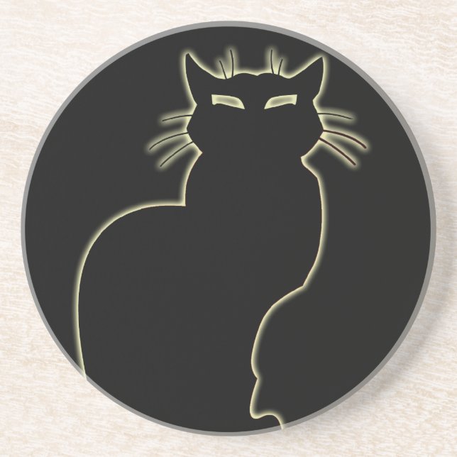 Black Cat Coaster Fun Cat Art Decor Cat Lover Gift (Front)