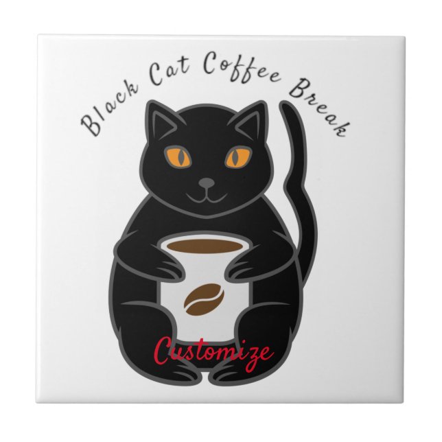 Black Cat Coffee Break Thunder_Cove Tile (Front)