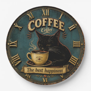 Black Cat Coffee Lover Farmhouse Kitchen Decor Paper Plate