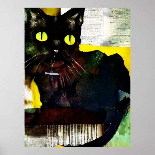 Black Cat Collage Painting Poster (Front)