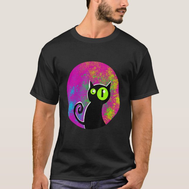 Black cat coloured background glowing eyes T-Shirt (Front)