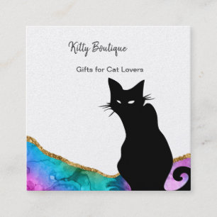 Black Cat Colourful Abstract Square Business Card