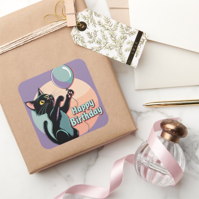 Black Cat Colourful  Square Sticker (Gifting)