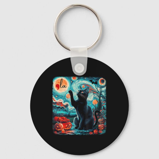 Black Cat Comma La Kamala Harris Halloween Starry  Key Ring (Front)