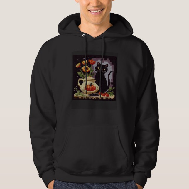 Black Cat Cooking Flower Hoodie (Front)