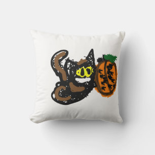 Black Cat cool pumpkin  path  Cushion