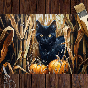 Black Cat Corn Field Pumpkins Decoupage Tissue Paper