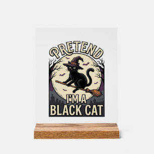 Black Cat Costume Vintage Halloween Witch Cat Shir Acrylic Sign