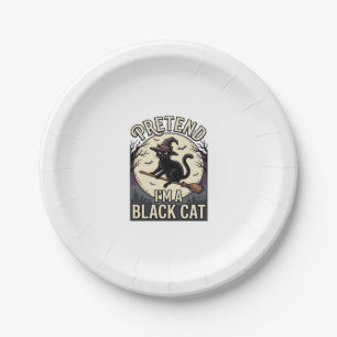 Black Cat Costume Vintage Halloween Witch Cat Shir Paper Plate