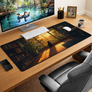 Black Cat Cosy Home Office Art Desk Mat