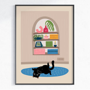 Black Cat Cosy Home Wall Art Cute Cat Modern