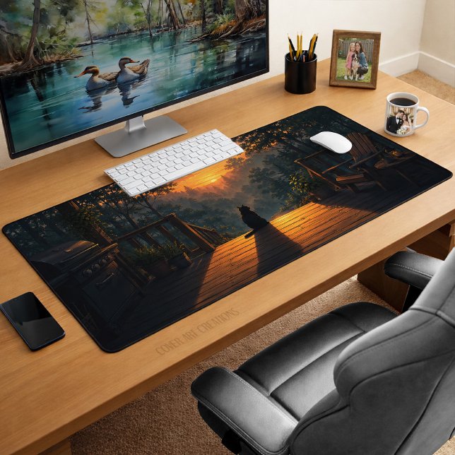 Black Cat Cosy Night Lofi Aesthetic Desk Mat (Creator Uploaded)