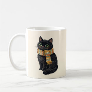 Black Cat Cosy Winter Scarf Folk Art  Coffee Mug