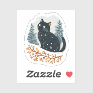 Black cat cosy winter snow