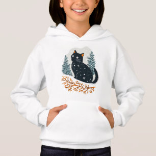 Black cat cosy winter snow
