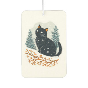 Black cat cosy winter snow car air freshener
