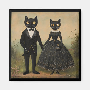 Black cat couple vintage folk art gothic victorian magnet
