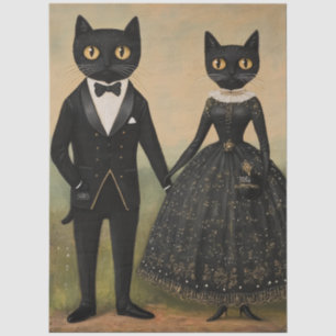 Black cat couple vintage folk art gothic victorian tissue paper