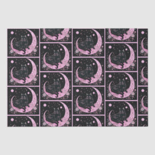 Black Cat Crescent Moon Floral Pink Halloween Tissue Paper