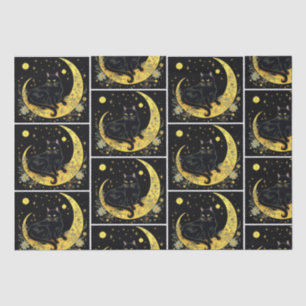 Black Cat Crescent Moon Floral White Halloween Tissue Paper